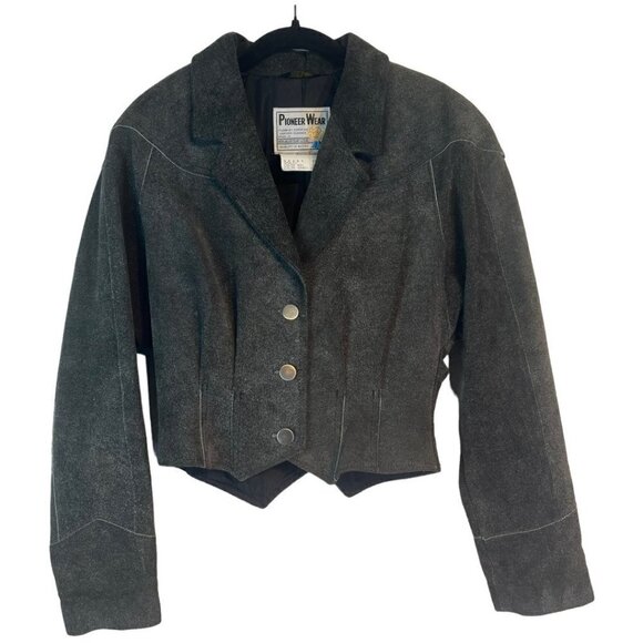 Vintage Jackets & Blazers - VTG Pioneer Wear Womens Cropped Western Leather Jacket Size 10 Suede 80s Padded